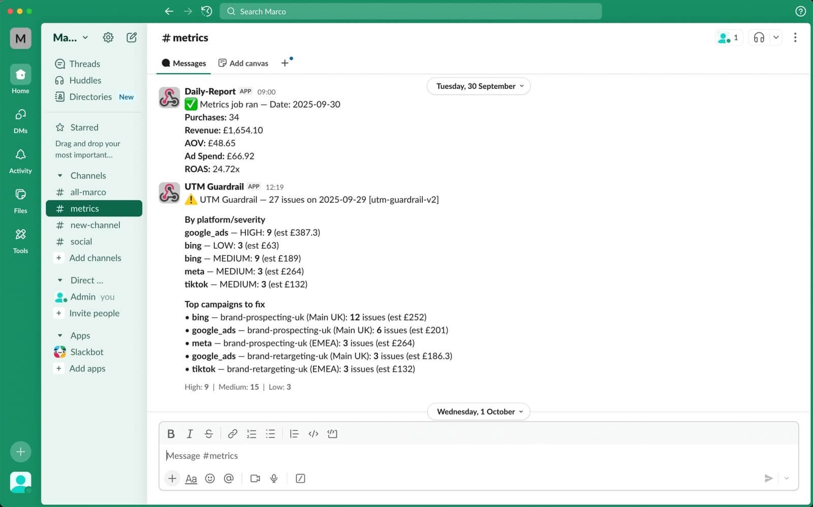 Insight Studio Workflow Automation - UTM Guardrail showcase on Slack | Altomate