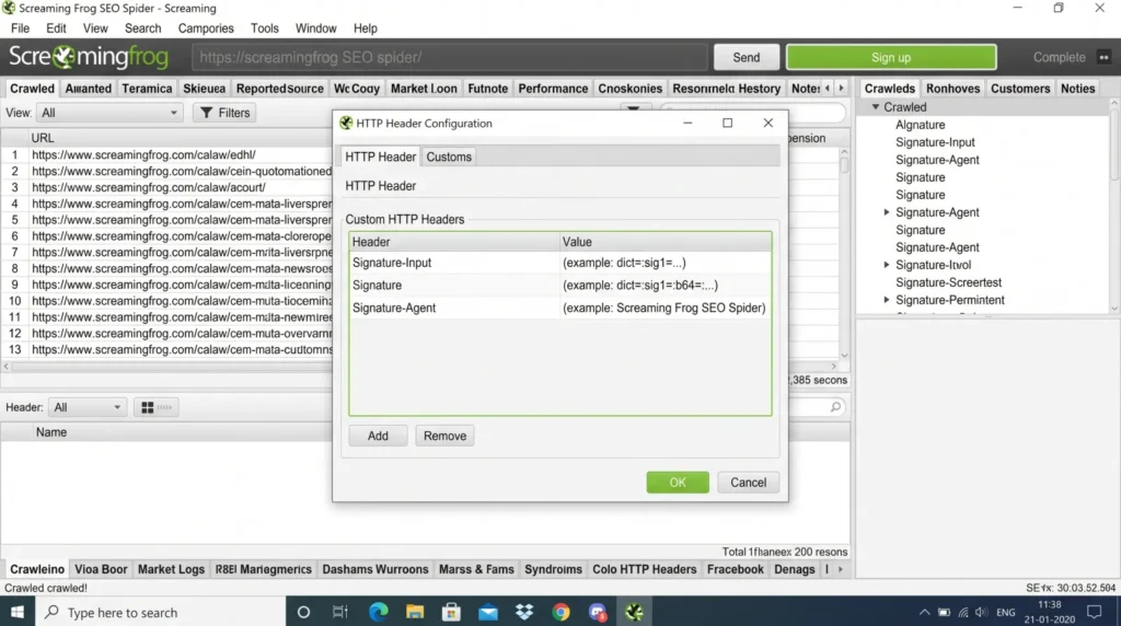 Image of a Screaming Frog demonstration adding a Shopify signature | Altomate