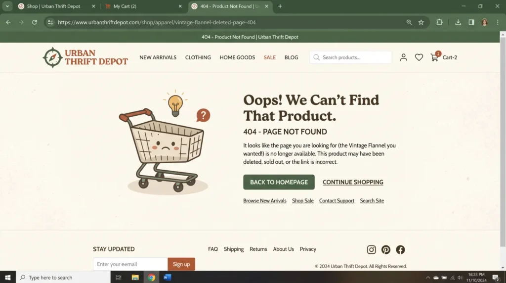 Shopify store 404 page not found example | Altomate
